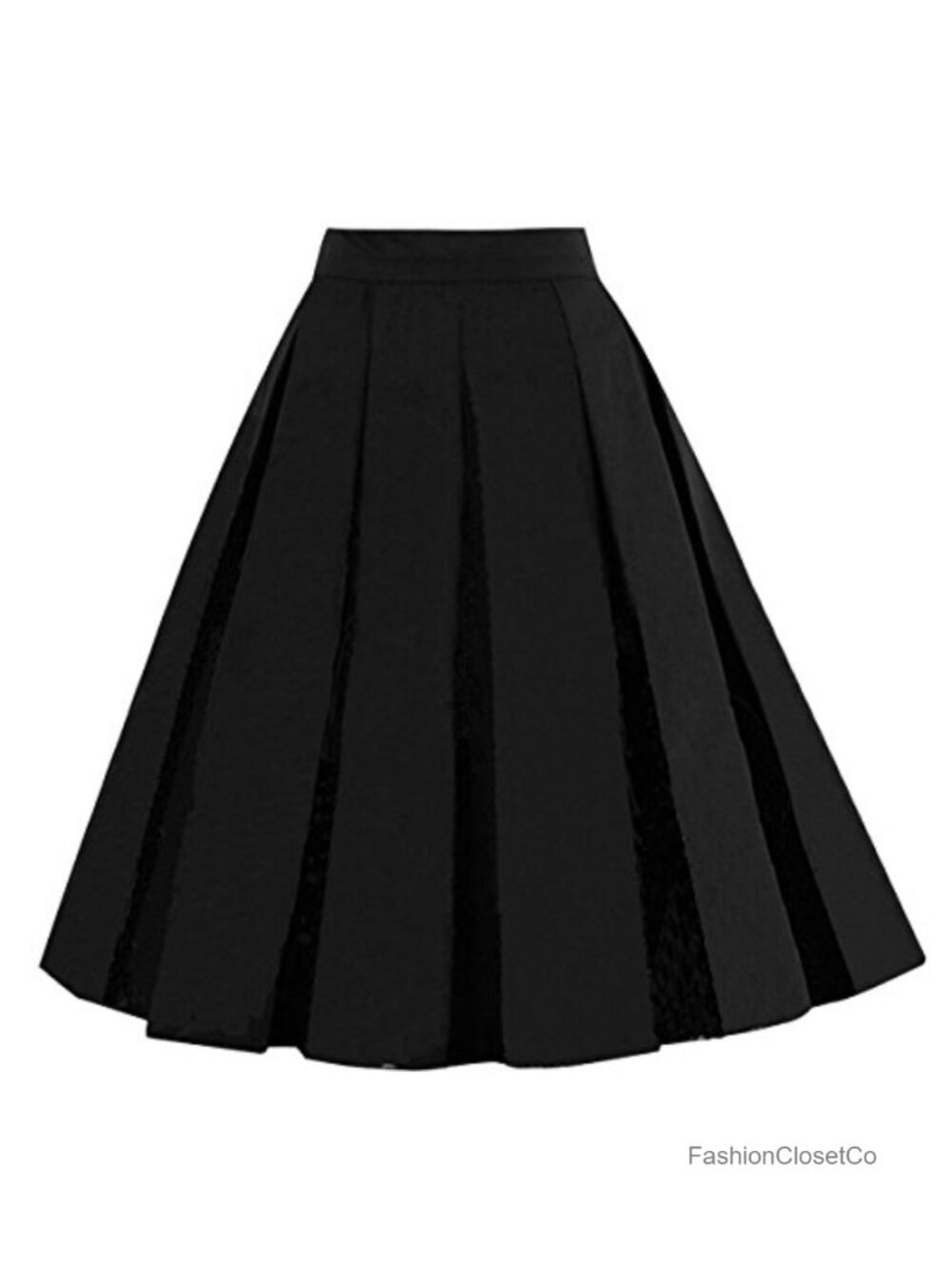 Womens 1950s Vintage Pleated High Waist A-Line Midi Skirt